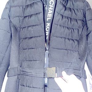 Rare Michael Kors logo tape black puffer with belt